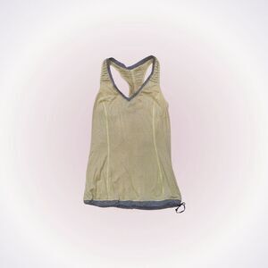 Lululemon yellow and gray striped v-neck tank top with drawstring bottom | Sz 4